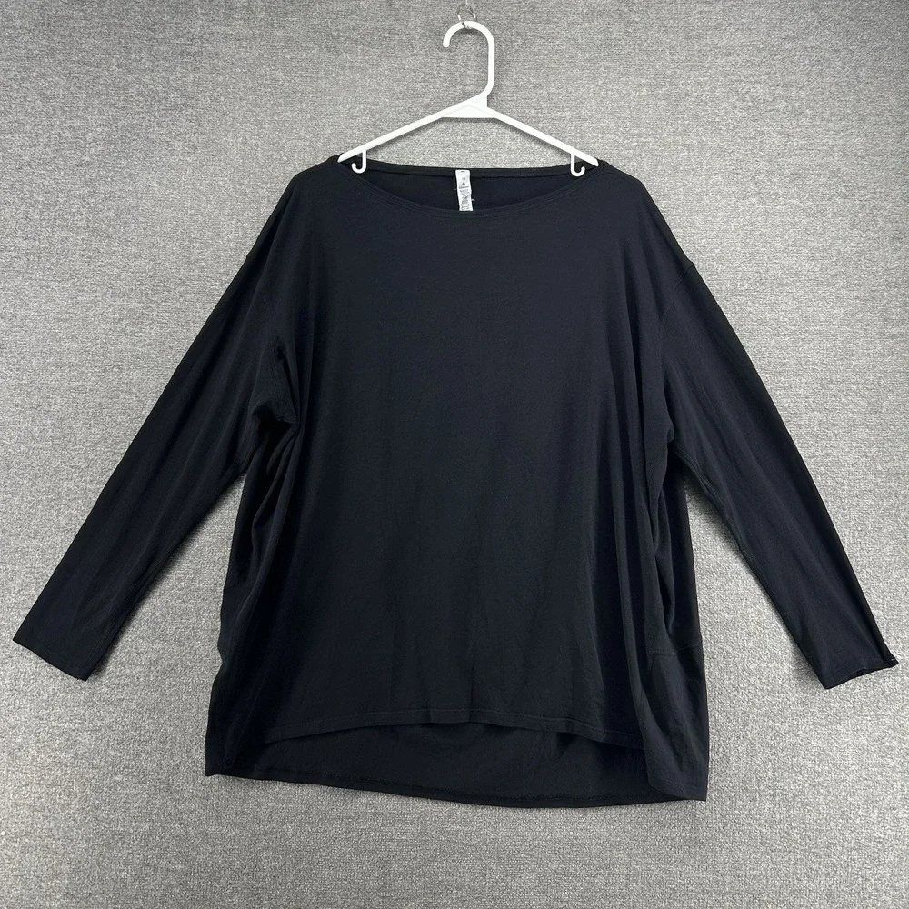Lululemon Back In Action Pullover Shirt Women Size 10 Black Cotton Activewear